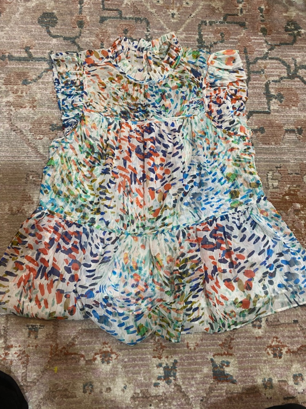 Marie Oliver Multicolor Floral Silk Top with Gold stripes